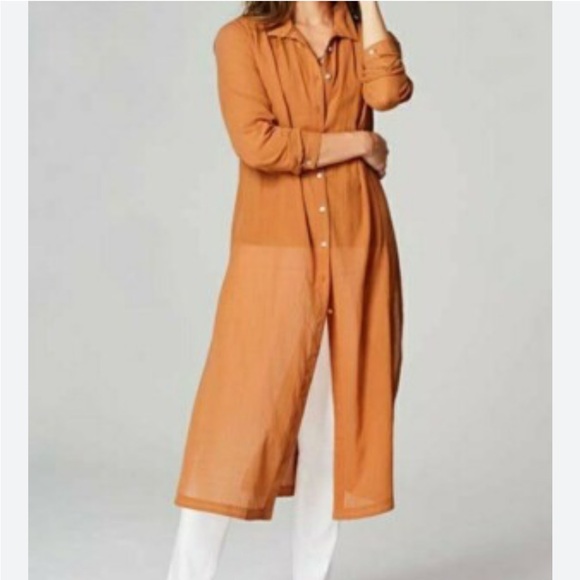 J. Jill Dresses & Skirts - NWT J.JILL CINNAMON LONG SHIRTTAIL TUNIC TOP SHIRT LONG SLEEVE MAXI DRESS SZ M